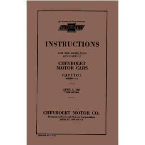    1927 CHEVROLET CAR TRUCK Owners Manual User Guide Automotive
