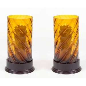    13 Amber Glass Hurricane Candle Holder Set 2