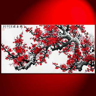   Shui Red Cherry Blossom Handmade Modern Asian Art Watercolor Paintings