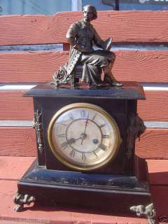 1898 BRONZE FIGURAL WATERBURY SHELF MANTLE CLOCK RARE  