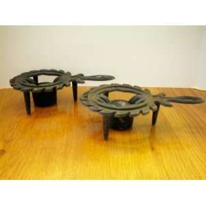  Set of 2 Wrought Iron Candle Warmer Holders with Handles 