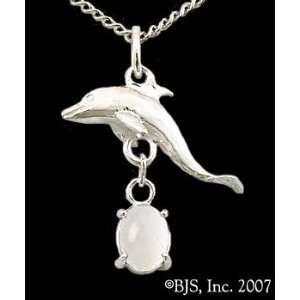 Dolphin Gemstone Necklace, Sterling Silver, Moonstone set gemstone 