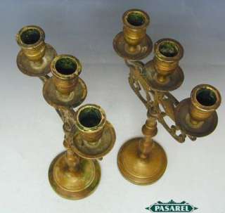 Brass 3 Light Antique Shabbat Candelabras Poland 1880  