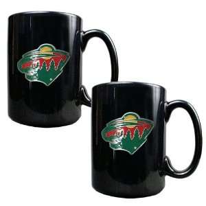   Minnesota Wild NHL 2pc Black Ceramic Mug Set   Primary Logo Sports