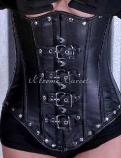 black leather underbust corset boned waist training