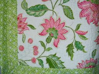   Rowley Pink Green Batik Floral reversible quilt~Twin~ON SALE  