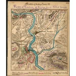  Civil War Map Battle of Kellys Ford, Va Plan of 