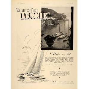 1938 French Ad Vintage Travel Italy Portofino Yachts   Original Print 