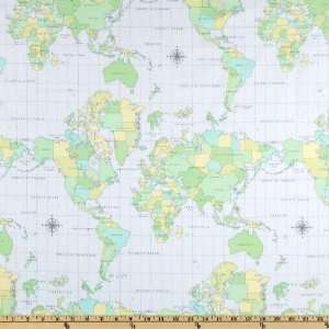  44 Wide Baby Business World Map Blue/Green Fabric By The 