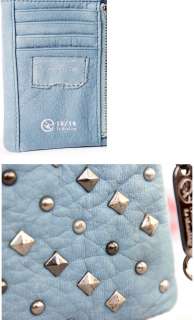 Beautiful New Women Blue Bead Genuine Leather Wallet m22360  