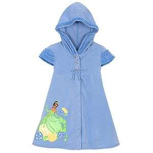 NEW Disney Princess Tiana Girls Blue Hooded Swimsuit Cover Up Sz S 5/6 