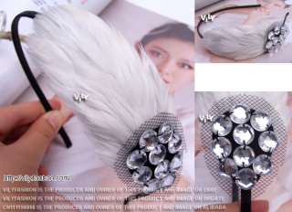VLY Fascinator Feather Hair Headband Crystal White Swan  