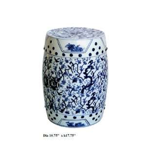  Blue & White Porcelain Round Stool Ottoman