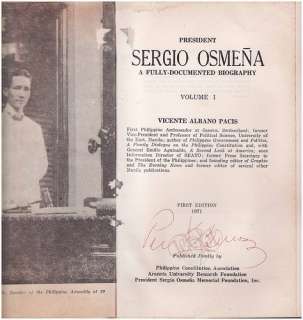 1971 PHILIPPINES SERGIO OSMENA Vol 1 Biography  