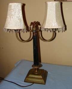 VTG/ANTIQUE TABLE LAMP W/SHADES EAGLE BRASS  