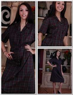 Vintage 40s 50s Perfect Plaid Button Up Day Dress  