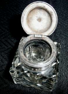 Antique Crystal Inkwell with Pewter Top
