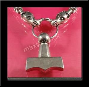 Viking Dragon Head Chain With Mjolnir Thors Hammer Fine Pewter 