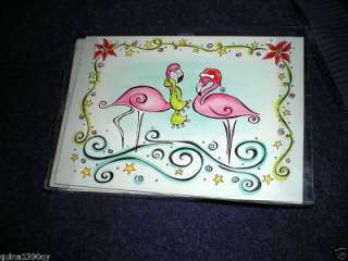TWO PINK FLAMINGOS DECKED OUT IN CHRISTMAS ATTIRE CARDS  