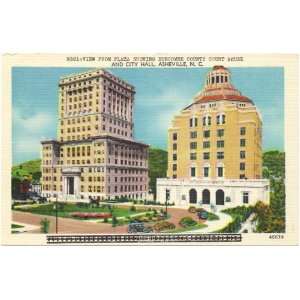 1940s Vintage Postcard View from Plaza showing Buncombe County Court 