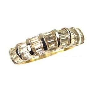  14k Yellow Gold, Fancy Band Ring with Sparkly Baguette Cut 