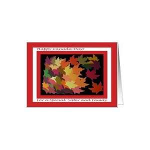  Happy Canada Day Sister and Family, Colorful Maple Leaves Card 