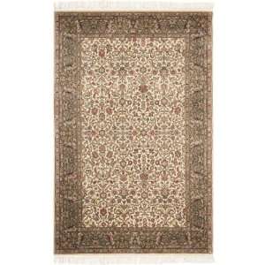   Ivory and Light Green Wool Area Rug, 5 Feet by 7 Feet