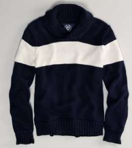 American Eagle~ Mens Navy Striped Shawl Collar Sweater XS S M L XL NWT 