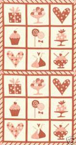 Candy Kisses Cupcakes Valentine Heart PANEL Moda Fabric  