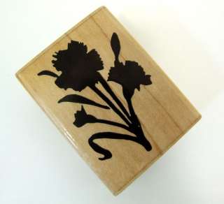 Carnation Flower Silhouette Floral Bouquet Wooden Mounted Rubber Stamp 