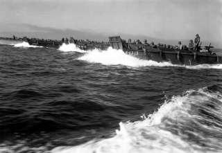 Line Of Coast Guard Landing Barges   WWII USCG Photo  