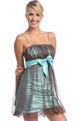 Jane USA Party Dresses 1015 Turquoise with Brown Mesh