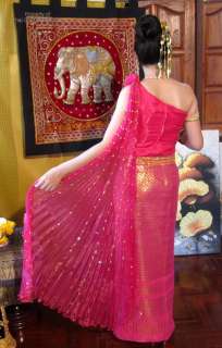 Full Thai Upper Class Wedding Dress Set Pink Rose sz S  