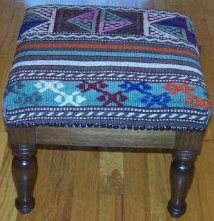 Turkish Handmade Kilim Upholstered Ottoman/Footstool  