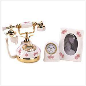 Antique style Pink Home phone Table Clock and Photo frame Desk Top 