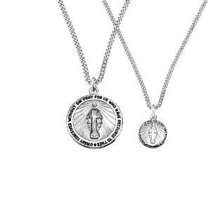   Silver Parent and Child Round Miraculous Medal Set, 18 Jewelry