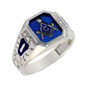   : Sterling Silver Antique Blue Masonic Stone Blue Lodge Ring: Jewelry