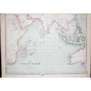  1872 Map Indian Ocean Madagascar China Sumatra India