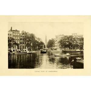  1913 Print Canal Amsterdam Netherlands Boat Nederland 