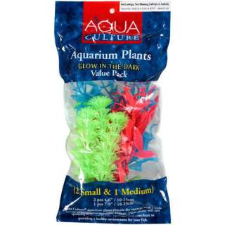 Aqua Culture Aquarium Glow In The Dark Plants, 3 Pack   New  