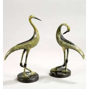   Etched Cast Aluminum Bird Sculptures   Set of Two