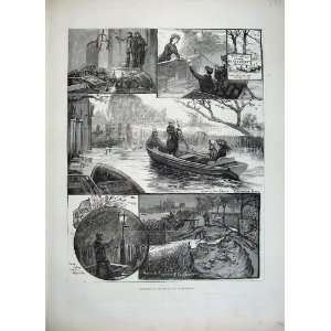  1882 Floods Twickenham Kew Gardens Ferry Lamp River Art 