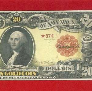 COPY US CURRENCY 1905★ LARGE $20 GOLD★ CERT TECHNICOLOR  