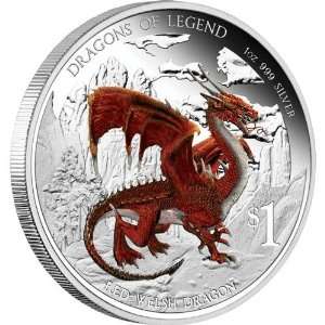 Tuvalu   2012   1$ Dragons of Legend   Red Welsh Dragon 