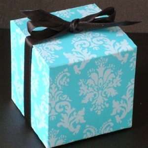  Turquoise Damask Cube Favor Box: Kitchen & Dining