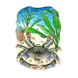  Blue Crab Decor   Single Switchplate Cover   Painted Metal 