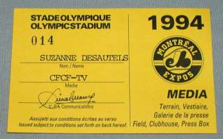 1994 Montreal Expos Original MLB Baseball Media Pass #2  