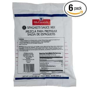 McCormick Spaghetti Sauce Mix (no MSG), 16 Ounce Pouch (Pack of 6 