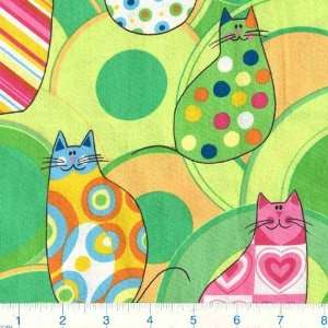  Kitty Kaleidoscope Colorful Cats Lime Fabric By The Please 