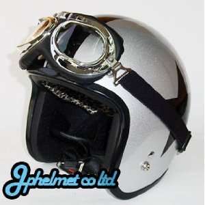  JpHelmet FR008 Open Face Helmet w/Goggles   Silver/Black 